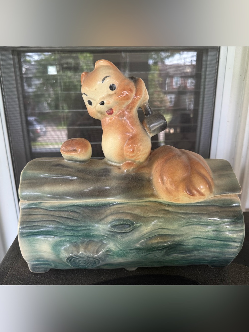 Vintage Woodland Bear Ceramic Cookie Jar Storage Container Adorable Retro Cabin